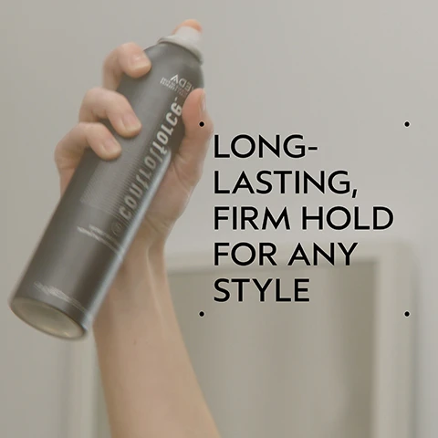 Image 2 - A hand holds a grey hairspray can with a white nozzle, and the text LONG-LASTING, FIRM HOLD FOR ANY STYLE is displayed prominently on the right. Image 3 - A split image shows a womans hair before and after styling; on the left, her long light brown hair is loose and wavy, and on the right, it is styled into a sleek braided ponytail with a gold cuff, with visible text BEFORE STYLING, AFTER STYTLING, Unwashed Hair, and Results with control paste™ and control force™ firm hold hair spray. Image 4 - A dark green background features a large white circle containing blurred, abstract shapes in shades of teal, blue, and light green, with white text on the green background stating Formulated Without Animal Derived Ingredients, Mineral Oil, SLS, SLES, Synthetic Fragrance, Parabens, Phthalates, Petrolatum, Paraffin, & Formaldehyde Donors. Image 5 - The image is a dark green infographic displaying four steps of a hair care routine, each step numbered and paired with a circular photograph illustrating the action: a person washing their hair, a hand dispensing conditioner, a hand holding a spray bottle, and a hand holding a hairspray can. The text reads: HOW TO USE 01 CLEANSE Shampure Nurturing Shampoo 02 CONDITION Shampure Nurturing Conditioner 03 PREP Smooth Infusion Style-Prep Smoother 04 STYLE Control Paste and Control Force. Image 6 - A clear, gel-like substance with many small bubbles is spread in an irregular oval shape on a white background. Image 7 - Three white certification logos appear against a background of dark green tropical leaves and a red plant stem: one with a V and the text 100% VEGAN, a Certified B Corporation logo, and a Cruelty Free International leaping bunny logo.