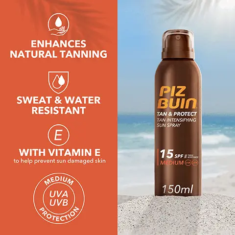 Image 1, enhances natural tanning, sweat and water resistant with vitamin E to help prevent sun damaged skin medium protection. Image 2, enhances natural tanning for a natural faster, more beautiful tan. Image 3, excellent this is the only brand i will use from now on- amazon verified purchase. Image 4, ultra light and absorbing Image 5, dont forget your after sun. Immediate and last cooling effect with aloe vera and mint extract.