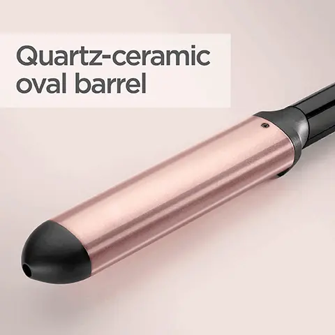 Image 1, quartz ceramic oval barrel. Image 2, extra long oval barrel advanced ceramics. Image 3, 6 digital heat settings