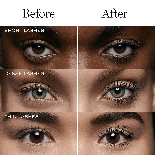 Image 1, before and after. Image 2, Ingredients. Image 3, The sculputural volume routine, 1 prime 2 volumize and care. Image 4, upon first usage draw in and out the brush 8 times to activate this new generation formula