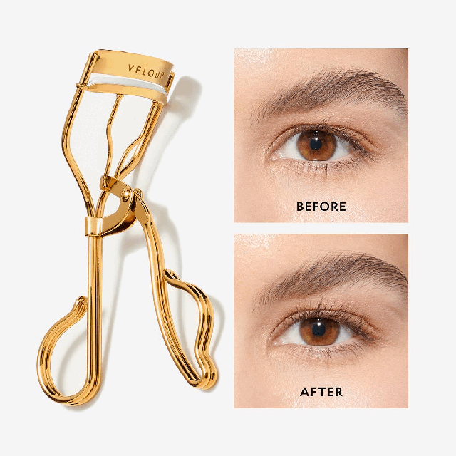 Image 1, before and after. Image 2, zero damagae white silicone pad allows seeing your lashes to curl without damaging them, long lasting titanium gold-plated construction. Gentle squeeze ergonomic finger rest and handle for precise and gentle curling