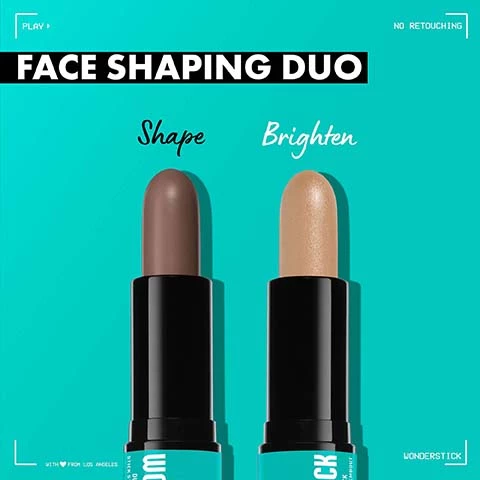 Image 1, face shaping duo, shape and brighten. Image 2, swatches on three different skin tones. Image 3, 8 vegan shades. Image 4, wonder stick reinvented. if your original wonder stick shade is univeral then your new wonder stick shade is fair or universal. light = fair, universal light or light medium. medium = light medium or medium. deep = medium or medium tan. deep rich = medium tan, rich or deep. deep dark = rich, deep or deep rich