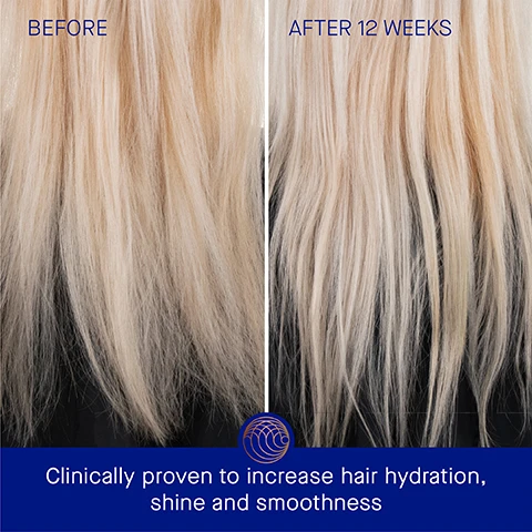 Image 3 - Image shows two side-by-side comparisons of hair, with the left labeled BEFORE and the right labeled AFTER 12 WEEKS; below is text stating Clinically proven to increase hair hydration, shine and smoothness.
Image 4 - Image shows two side-by-side comparisons of hair; the left side labeled BEFORE displays dry, frizzy hair, and the right side labeled AFTER 12 WEEKS shows smoother, shinier hair, with the text at the bottom stating Clinically proven to increase hair hydration, shine and smoothness.
Image 5 - Image shows a blue hair treatment tube next to text detailing its benefits, stating clinically proven results: Hair shine is increased by 4.3x, Hair smoothness is increased by 2.8x, Hair hydration is increased by over 2x, with a note about a 12-week clinical trial.
Image 6 - A blue tube of Augustinus Bader hair treatment is placed on a textured stone surface with water droplets around it, accompanied by text stating user results: 97% agree hair looks smoother, 93% agree frizz looks reduced/tamed, and 90% agree helps visibly restore hair from heat damage, along with a citation at the bottom.
Image 7 - A blue tube of Augustinus Bader leave-in hair treatment is centered with key ingredient descriptions surrounding it, stating TFC8, Neem Extract, Tara Fruit Extract + Sunflower Seed Oil Blend, and Shikakai Extract, along with their benefits for hair.
Image 8 - Three-step hair care instruction showing a person applying a hair product, followed by steps detailing the process of using fingers or a comb and drying the hair; text includes Step 1: Apply to dry or towel-dried hair, Step 2: Using fingertips or The Neem Comb, work from the scalp or middle length to the end of hair, Step 3: Allow hair to dry naturally, or blow dry for an enhanced finish.
Image 9 - Image depicts a list of five hair care products with headings and descriptions: The Routine, 1. Cleanse - The Rich Shampoo, 2. Condition - The Rich Conditioner, 3. Renew - The Scalp Treatment, 4. Revitalize - The Leave In-Hair Treatment, 5. Nourish - The Hair Oil.