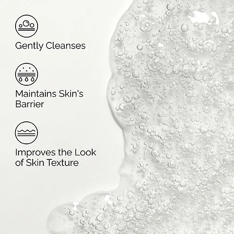 Image 1 - The image displays three black line icons with text on a light background alongside a clear, bubbly gel texture; the icons and text read: Gently Cleanses, Maintains Skins Barrier, and Improves the Look of Skin Texture. Image 2 - A person washes their face with a foamy cleanser, and overlay text lists product benefits: Gently Cleanses, Improves Skin Texture, Maintains Skins Barrier. Image 3 - A white bottle with white foam spilling out is displayed next to black text that reads Key ingredients in Glucoside Foaming Cleanser: Decyl- and Coco-Glucoside Provide effective cleansing whilst respecting the skins barrier, with a line connecting the ingredient text to the foam. Image 4 - A graphic titled Pick Your Cleanser displays three cleanser options: Glucoside Foaming Cleanser, a gel-like foaming cleanser that cleanses skin and maintains barrier, suitable for all skin types, including oily skin; Glycolipid Cream Cleanser, a cream-based formula that cleanses skin and removes makeup and dirt, suitable for all skin types; and Squalane Cleanser, a balm-to-oil like format that cleanses and removes makeup and dirt, suitable for all skin types, including dry skin. Image 5 - An image showcasing a simple, sensitive skin regimen from The Ordinary, with four products and their textures arranged next to descriptive text: A simple, sensitive skin regimen. PREP ●○○ Glucoside Foaming Cleanser Effectively cleanses skin and maintains its moisture barrier. Saccharomyces Ferment 30% Milky Toner Gently exfoliates, boosts hydration, and promotes smoother, more radiant skin. TREAT ●●○ Hyaluronic Acid 2% + B5 Offers age support and hydration, while smoothing skin. SEAL ●●● Natural Moisturizing Factors + PhytoCeramides Provides immediate and all day hydration. The product labels also read: The Ordinary Glucoside Foaming Cleanser Nettoyant Moussant au Glucoside, The Ordinary Saccharomyces Ferment 30% Milky Toner Tonique Lacté aux Ferments de Saccharomyces 30%, The Ordinary Hyaluronic Acid 2% + B5 Acide Hyaluronique 2% + B5, and The Ordinary Natural Moisturizing Factors + PhytoCeramides Rich Surface Hydration Formula Facteurs Naturels d Hydratation + PhytoCéramides Formule Riche d Hydratation de Surface.