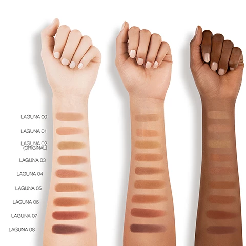 Image 1, YOUR BEST BRONZE YET Nine talc-free shades Long-lasting warmth Natural finish Silky texture Image 2, Convert your bronzer shade to NEW Laguna Bronzing Powder. IF YOU WORE... TRY... MATTE BRONZING POWDER IN VALLARTA LAGUNA 00 BRONZING POWDER IN LAGUNA LAGUNA 02 (ORIGINAL) MATTE BRONZING POWDER IN LAGUNA LAGUNA 03 BRONZING POWDER IN CASINO LAGUNA 04 8 MS 3 MS T3 MS MATTE BRONZING LAGUNA 05 POWDER IN QUIRIMBA M3