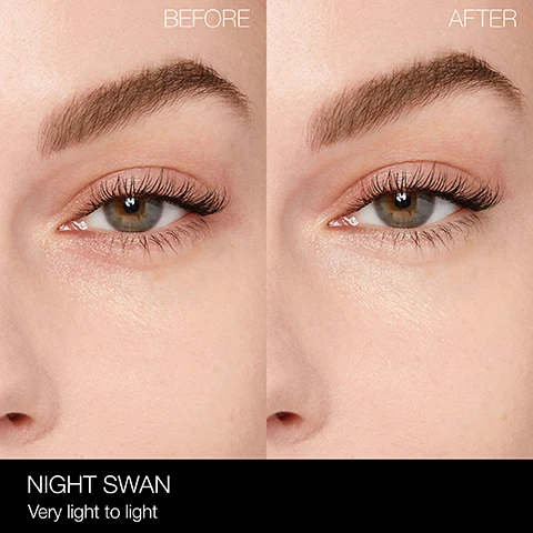 Image 1 - Image shows a comparison of a womans face in two sections labeled Before and After product shade Night Swan, with the text Very light to light, illustrating the application effects of makeup.
Image 2 - Image shows a comparison of a womans face in three sections labeled Before, After Light Reflecting™ Eye Brightener, and After Radiant Creamy Concealer with Light Reflecting™ Eye Brightener on top, illustrating the application effects of makeup.
Image 3 - Image shows a chart titled FIND YOUR LIGHT with three product categories: IF YOU WEAR..., TRY..., and various makeup shades listed for RADIANT CREAMY CONCEALER, LIGHT REFLECTING™ FOUNDATION, and LIGHT REFLECTING™ EYE BRIGHTENER. The visible text includes names of shades such as Chantilly, Affogato, Night Swan, and Goldenye.
Image 4 - Image shows three NARS cosmetic products: Light Reflecting Eye Brightener with sheer, buildable coverage and luminous finish, Soft Matte Complete Concealer with full coverage and soft matte finish, and Radiant Creamy Concealer with medium, buildable coverage and radiant finish, along with their best uses: instant under-eye illumination, smoothing skin and concealing imperfections, and blurring the appearance of imperfections respectively.
Image 5 - A white jar of NARS product is shown with the lid slightly open, revealing a light beige cream inside, accompanied by text that states LIFT. LIGHT. IGNITE. Helps smooth fine lines Crease-resistant Instantly awakened look Up to 24-hour brightness.
Image 6 - Image shows six swatches of makeup shades with their names and descriptions: NIGHT SWAN - pink tone for very light to light complexions, GOLDENEYE - peach tone for light to medium complexions, IMPOSSIBLE DREAM - warm pink tone for medium to lighter medium-deep complexions, MAGIC HOUR - peach tone for medium-deep complexions, SUNFIRE - warm red tone for medium-deep to deep complexions, AMULET - red brown tone for deep complexions. Text reads SIX VERSATILE SHADES Sheer, buildable formula allows for flexible coverage.
Image 7 - An arrangement of NARS makeup products, including Light Reflecting Foundation, Radiant Creamy Concealer, Light Reflecting Eye Brightener, and Light Reflecting Setting Powder, with descriptive text for each item outlining their features and benefits.
Image 8 - Image shows a comparison of a womans face in two sections labeled Before and After product shade Goldeneye, with the text medium, illustrating the application effects of makeup.
Image 9 - Image shows a comparison of a womans face in two sections labeled Before and After product shade Impossible Dream, with the text light to medium, illustrating the application effects of makeup.
Image 10 - Image shows a comparison of a womans face in two sections labeled Before and After product shade Magic Hour, with the text medium-deep, illustrating the application effects of makeup.
Image 11 - Image shows a comparison of a womans face in two sections labeled Before and After product shade Sunfire, with the text medium-deep to deep, illustrating the application effects of makeup.
Image 12 - Image shows a chart titled Find your light. If you wear Radiant Creamy Concealer in Cafe, Cacao or Chocolat with Light Reflecting Foundation in Macao, Marquises, Manaus or New Caledonia, try Light Reflecting Eye Brightener in Sunfire. If you wear Cacao or Dark Coffee with Iguacu, Namibia, Zambie, Mali, Anguilla or Majorca, try Amulet.