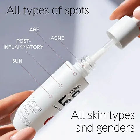 Image 1, All types of spots, age, post inflammatory, acne, sun, all skin types and genders. Image 2, Before and After model shot. Image 3, 14% anti-pigmentation powerhouse 4% Red algae oligosaccharide 2% Tranexamic acid Nature-based TREATMENTS SKIN RESET 5% Niacinamide 3% Vitamin C LE in stabilised form SWITZE Pigment Control complex for a more even, spots-free complexion and a renewed glow. Drops Supercharged for ultra-concentre. Image 4, HIGH-ALTITUDE SWISS ALPINE
OX anti-oxidants complex White Genepi Mallow Flowers Swiss Peppermint ment Cowslip lemon balm. Image 5, eye contour, face, neck and décolleté hands. Image 6, 1. Pigment Control Drops AM/PM 2. Booster Serum AM/PM 3. Booster Cream AM/PM
