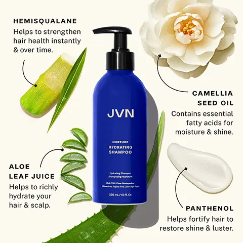 HEMISQUALANE Helps to strengthen hair health instantly & over time. CAMELLIA SEED OIL Contains essential fatty acids for moisture & shine. ALOE LEAF JUICE Helps to richly hydrate your hair & scalp. PANTHENOL Helps fortify hair to restore shine & luster. NURTURE HYDRATING SHAMPOO & CONDITIONER 72HR of instant hydration, 3X easier to comb after one use, 97% saw less frizz, 100% felt their hair was hydrated when used as a system in a controlled hair swatch study, after one use, based on a 21-day consumer study of 35 subjects used daily. NURTURE HYDRATING SHAMPOO & CONDITIONER NEW & IMPROVED FRESH NEW SCENT THEN EVEN MORE HYDRATION. NURTURE HYDRATING COLLECTION Intensely hydrate for your softest, smoothest strands. OUR GORGEOUS COLLECTIONS Pick Your Perfect Haircare Pair, HAIR GOAL, CONCERN, BENEFIT, INGREDIENTS, NURTURE smooth & hydrated, dryness & frizz, moisture & nourishment, camellia seed oil, amino acids & panthenol. UNDAMAGE repair & strength, over-processing & breakage, reduces damage & restores strength, hydrolyzed quinoa, jojoba easters & ceramides. EMBODY, volume & body, thin & fine hair, clarifying & thickening, caffeine, aloe leaf juice & biotin.