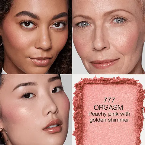 UP TO 16 HOURS OF WEIGHTLESS WEAR. 100% AGREE BLUSH FEELS SILKY AND COMFORTABLE. Based on a consumer perception study on 35 participants. CHOOSE YOUR NARS CHEEK. BLUSH, FORMULA, Powder, FINISH, Matte, satin, and shimmer. BENEFITS, True-color payoff, up to 16-hour wear. AFTERGLOW LIQUID BLUSH, FORMULA, Liquid. FINISH, Natural luminous. BENEFITS, Multi-purpose, mistake-proof stick. THE MULTIPLE, FORMULA, Cream-to-powder. FINISH, Sheer shimmer. BENEFITS, Multi-purpose, mistake-proof stick. LIQUID BLUSH, FORMULA, Liquid. FINISH, Shimmer. BENEFITS, Highly pigmented, easy-to-blend. 777 ORGASM Peachy pink with golden shimmer. CAN'T GET ENOUGH, Here's how to refill your NARS Blush. 1, Find the hole on the bottom of the compact. 2, Use a safety pin or small object to pop out the current pan of blush. 3, New, magnetic pan will snap right into place. BLUSH WITH THE BEST, True-color payoff, High-impact effect, Soft-focus, blurred appearance, Silky, blendable application. SHADES FOR EVERY MOOD AND ATTITUDE. 776 ORGASM X. 900 BEHAVE. 888 DOLCE VITA. 922 FORBIDDEN. 952 TEASED. 950 THRILL.