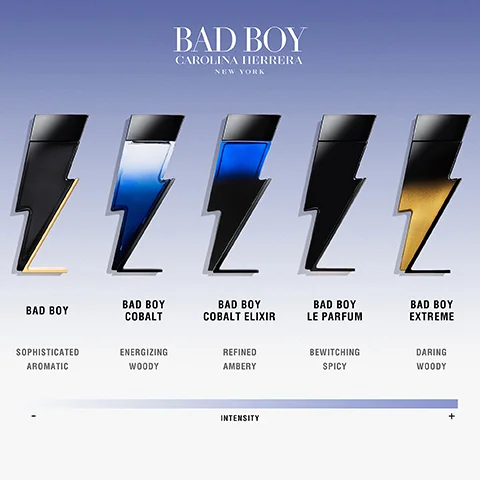 BAD BOY CAROLINA HERRERA NEW YORK 17111 BAD BOY BAD BOY COBALT BAD BOY COBALT ELIXIR BAD BOY LE PARFUM BAD BOY EXTREME SOPHISTICATED ENERGIZING REFINED AROMATIC WOODY AMBERY BEWITCHING SPICY DARING WOODY INTENSITY