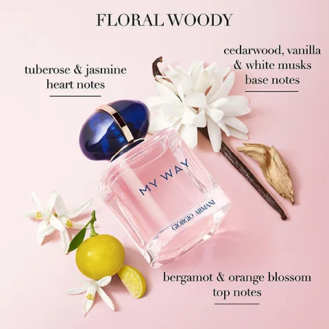 floral woody. tuberose and jasmine heart notes. cedarwood, vanilla and white musks base notes. bergamot and orange blossom top notes.