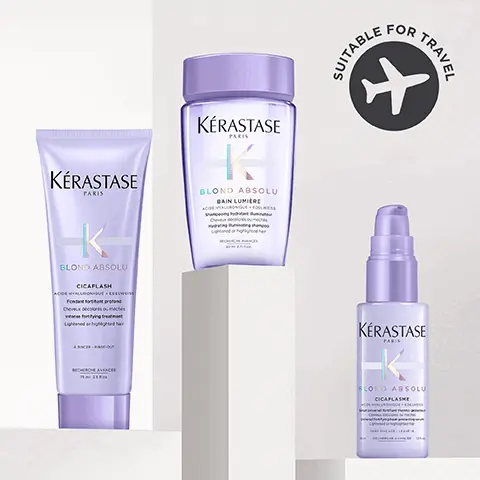 image 1, KÉRASTASE PARIS KÉRASTASE PARIS K BLOND ABSOLU BAIN LUMIERE K BLOND ABSOLU CICAFLASH Fo Chec SUITABLE FOR TRAVEL KÉRASTASE PARIS LOND ABSOLU CICAPLASME Image 2, DISCOVERY GIFT SETS HEALING CARE FOR BLONDE HAIR Cleanse lengths of impurities and dulling agents 5 KÉRASTASE PARIS K BLOND ABSOLU KÉRASTASE PARIS Heat protection up to 230°C' HK BLOND ABSOLU OCAFLASH Softens hair and prevents breakage "Instrumental test KÉRASTASE LOND ABSOLU CICAPLASME Image 3, HYDRATING ILLUMINATING SHAMPOO KÉRASTASE PARIS K BLOND ABSOLU BAIN LUMIÈRE ACCE HYALURONIQUE EDELWE Cheveux com Hydrating urinating shop Lightened or highlighted LIGHTENED OR HIGHLIGHTED HAIR Image 4, INTENSE FORTIFYING CONDITIONER KÉRASTASE PARIS BLOND ABSOLU CICAFLASH ACIDE HYALURONIQUE EDELWEISS Fondant fortant protond Cheveux décolors ou mech Intense fortying treatment Lightened or highlighted hair A RINGER RINSE-OUT RECHERCHE AVANCEE 75 25 LIGHTENED OR HIGHLIGHTED HAIR Image 5, UNIVERSAL FORTIFYING HEAT-PROTECTING SERUM KÉRASTASE PARIS LOND ABSOLU CICAPLASME LIGHTENED OR HIGHLIGHTED HAIR Image 6, BEFORE AFTER *Illustration of the anticipated results obtained after applying the products Bain cicaextrême, Bain ultra-violet, Masque cicaextrême, Huile cicaextrême after one use. Results may vary from one individual to another. Image 7, ANTI-OXIDANTS EDELWEISS FLOWER HYALURONIC ACID Image 8, BLOND ABSOLU RANGE REDUCES THE LOOK OF SURFACE DAMAGES IN ONE USE* UP TO 95% STRONGER BLONDE HAIR** LEAVES THE SCALP FEELING HYDRATED*** KERASTASE ERASTASE KERASTASE KERASTA 2 KERASTASE WAND PARAJURONG W KERASTASE K