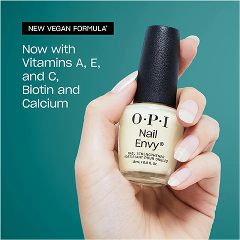 Image 1, new vegan formula. not with vitamins a, e and c, biotin and calcium. image 2, before and after. image 3, dream rou team. repair - apply 2 layers before you apply nail envy. strengthen - apply 2 coats then 1 coat daily for 6 days. image 4, 95% stronger nails in 1 week
