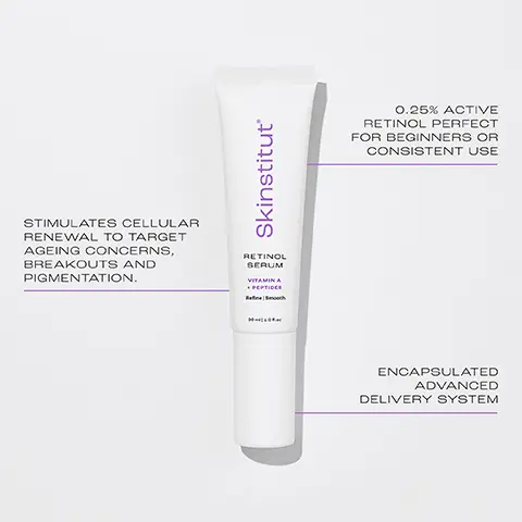 STIMULATES CELLULAR RENEWAL TO TARGET AGEING CONCERNS, BREAKOUTS AND PIGMENTATION. 0.25% ACTIVE RETINOL PERFECT FOR BEGINNERS OR CONSISTENT USE. ENCAPSULATED ADVANCED DELIVERY SYSTEM. Ingredients. Synthetic Snake Venom SYNr-AKE, a synthetic form of snake venom, this peptide works by reducing the muscular contractions in the face and cell movement to help keep the skin smooth. Used in anti-ageing skincare, it has excellent anti-wrinkle properties and helps to soften expression lines. Encapsulated Retinol, a potent form of vitamin A which has been medically proven to aid cell regeneration, improve collagen production and balance sebum production. Our retinol is a 1.25% potent encapsulated retinol which is the equivalent of 0.25% active retinol. Hyaluronic Acid, a chemical ingredient that stimulates hydration by drawing and retaining moisture in the skin. Retinol Serum. SKINTEL sprinkle vitamin C 100% into me for instant brightening effects.