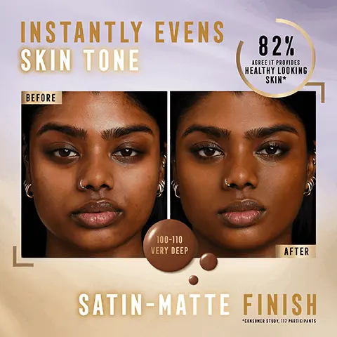 Image 1, INSTANTLY EVENS SKIN TONE BEFORE 82% AGREE IT PROVIDES HEALTHY LOOKING SKIN* 100-110 VERY DEEP AFTER SATIN-MATTE FINISH CONSUMER STUDY, 117 PARTICIPANTS Image 2, DISCOVER OUR SKINCARE-BASED FOUNDATIONS MIRACLE PURE SKIN RESET 2 IN 1 SERUM FOUNDATION INSTANTLY EVENS SKIN TONE FINISH: SATIN MATTE MAX PACTOR MIRACLE PURE DON FICOET MAX FACTOR X MIRACLE PURE SON-PROVING FOUNDATION HALURON ADD VITAMINO 7 GOLDEN MIRACLE PURE SKIN-IMPROVING FOUNDATION IMPROVES SKIN FIRMNESS & ELASTICITY FINISH: RADIANT & GLOWING Image 3, 9 SHADES WITH MEDIUM COVERAGE 10-30 FAIR 30-40 FAIR TO LIGHT 40-60 LIGHT 60-80 LIGHT TO MEDIUM 80-85 MEDIUM 85-90 MEDIUM TO DEEP 90-95 DEEP 95-100 DEEP TO VERY DEEP 100-110 VERY DEEP Image 4, 2 IN 1 SERUM COMBINED WITH FOUNDATION MAX FACTORX MIRACLE PURE SKIN RESET IN 1 SCRUM FOUNDATION TO EVEN SANTONE MEDIUM SHAKE TO UNIFY FOR INSTANT PERFECTING COVERAGE, BRIGHTER AND MORE EVEN LOOKING SKIN Image 5, CLINICALLY PROVEN TO IMPROVE YOUR SKIN BARRIER* THINK OF YOUR SKIN BARRIER AS A SHIELD THAT KEEPS YOUR SKIN LOOKING HEALTHY AND HYDRATED AND PREVENTS FROM POTENTIAL DAMAGE AND EXTERNAL AGGRESSORS. *CLINICAL STUDY, 55 PARTICIPANTS A STRONG SKIN BARRIER MEANS HAPPY, HEALTHY-LOOKING SKIN. Image 6, 2 IN 1 FORMULA POWERED BY A RESET COMPLEX 2% NIACINAMIDE SUPPORTS SKIN BARRIER AND PROMOTES BRIGHTER-LOOKING SKIN BISABOLOL ALSO KNOWN AS CHAMOMILE EXTRACT HELPS TO CALM AND SOOTHE SKIN