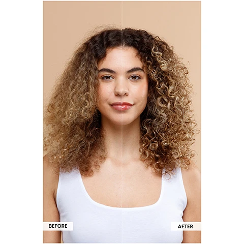 Image 1 - A young woman is shown in a before and after image split vertically, with the left side showing frizzy, less defined curly hair labeled BEFORE, and the right side showing more defined, moisturized curly hair labeled AFTER. Image 2 - A white tube of Curlsmith Weightless Air Dry Cream is centered on an orange background, surrounded by ginger pieces, a white cream swirl, and liquid drops, displaying the text: CURLSMITH MOISTURE MATTERS, NATURALLY WEIGHTLESS AIR DRY CREAM 3 Airy Leave-In Conditioner For All Curl Types Après-Shampoing Sans Rinçage Tous Types De Boucles with murumuru, babassu oil, hyaluronic acid, silky castor oil, grated ginger avec murumuru, huile de babassu, acide hyaluronique, huile de ricin soyeuse, gingembre râpé Vegan 8 fl oz 237 mL Enhances curl texture Instantly detangles Hydrates the hair without weighing it down With moisturizing hyaluronic acid Best for Fine to medium hair. Image 3 - The image displays a comparison of two Curlsmith Weightless Air Dry Cream tubes, with the left tube having a light blue label on a blue background, and the right tube having an orange label on an orange background, separated by an orange arrow, with an orange circular badge above the right tube containing the text Same Great Product, New Look; the left tube shows text including Curlsmith, Scalp recipe: moisture for your curls, Nettoyant pour le cuir chevelu: hydratation pour vos boucles, Weightless Air Dry Cream, Dry, Fine & Wavy - Medium Curl Types, Type sec, fin et ondulé - type de boucle moyen, Wild Hyaluronic Acid, Babassu Oil, Sunflower Extract, Acide Hyaluronique Sauvage, Huile de Babassu, Extrait de Tournesol, PETA Approved Cruelty-Free, Vegan, and 8 fl oz / 237ml, while the right tube shows text including Curlsmith, Moisture recipe: recette hydratante, Weightless Air Dry Cream, 3, Wild Hyaluronic Acid, Babassu Oil, Sunflower Extract, Acide Hyaluronique Sauvage, Huile de Babassu, Extrait de Tournesol, and 8 fl oz / 237ml.