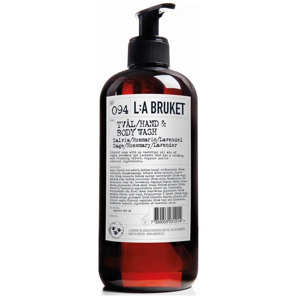 L:A BRUKET No. 094 Hand & Body Wash 450ml - Sage/Rosemary/Lavender Immagine 1