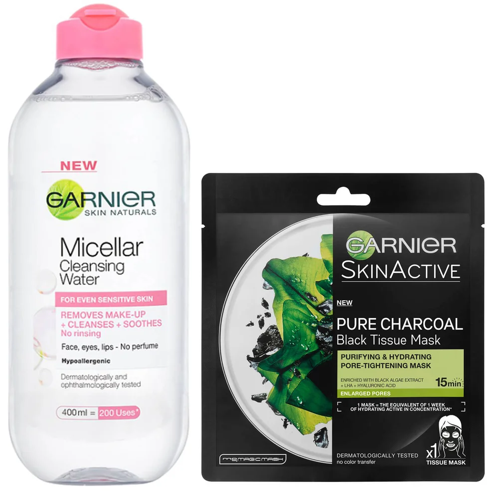 Garnier Micellar Water Sensitive Skin and Hydrating Face Sheet Mask for Enlarged Pores Kit Exclusive Immagine 1