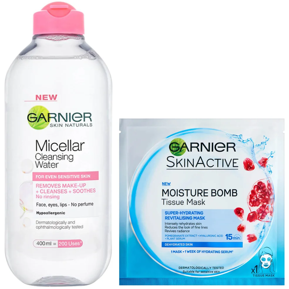 Garnier Micellar Water Sensitive Skin and Hydrating Face Sheet Mask for Dehydrated Skin Kit Exclusive Immagine 1