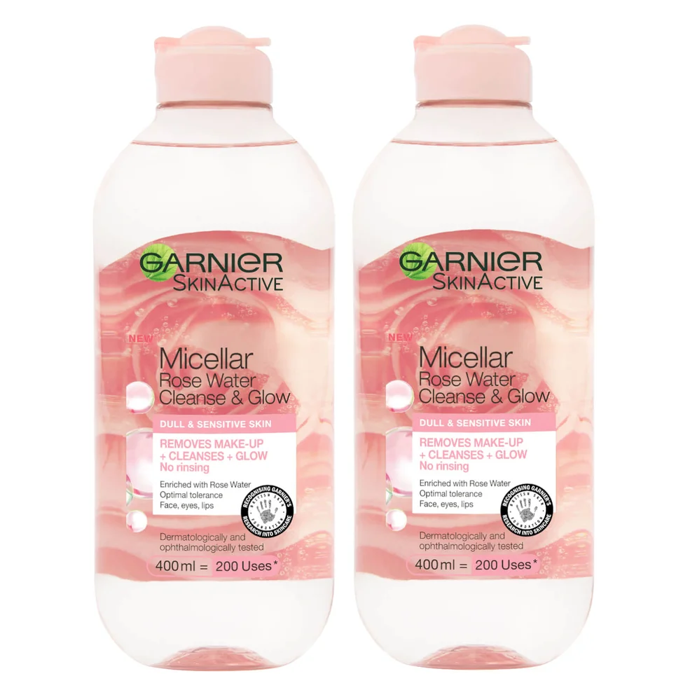 Garnier Micellar Rose Water Cleanse & Glow 400ml Duo Pack Immagine 1