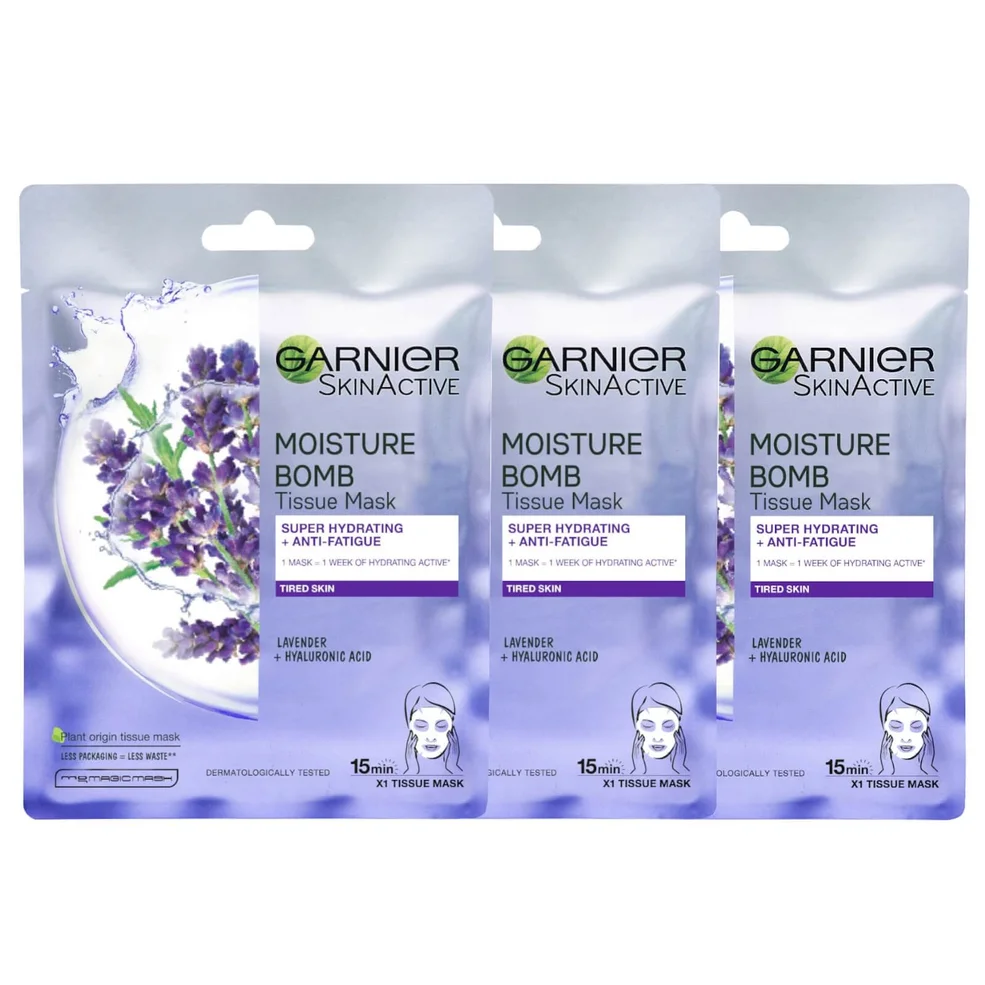 Garnier Moisture Bomb Lavender Hydrating Face Sheet Mask X 3 Immagine 1