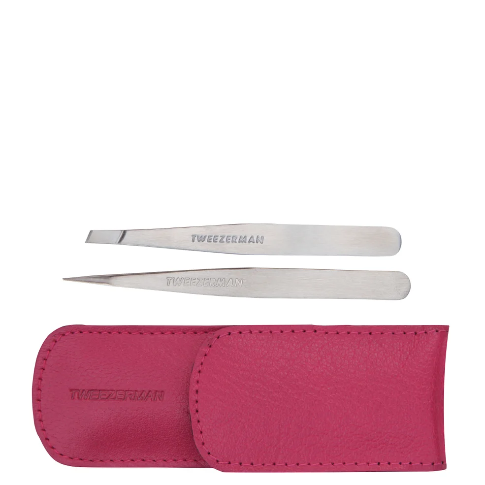 Tweezerman Set Pinzette in Custodia in Pelle - Rosa Immagine 1