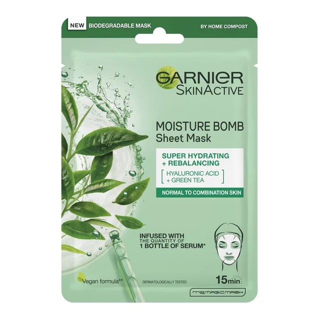 Garnier Moisture Bomb Maschera in Tessuto Idratante al Tè Verde per Pelle Mista 32 g