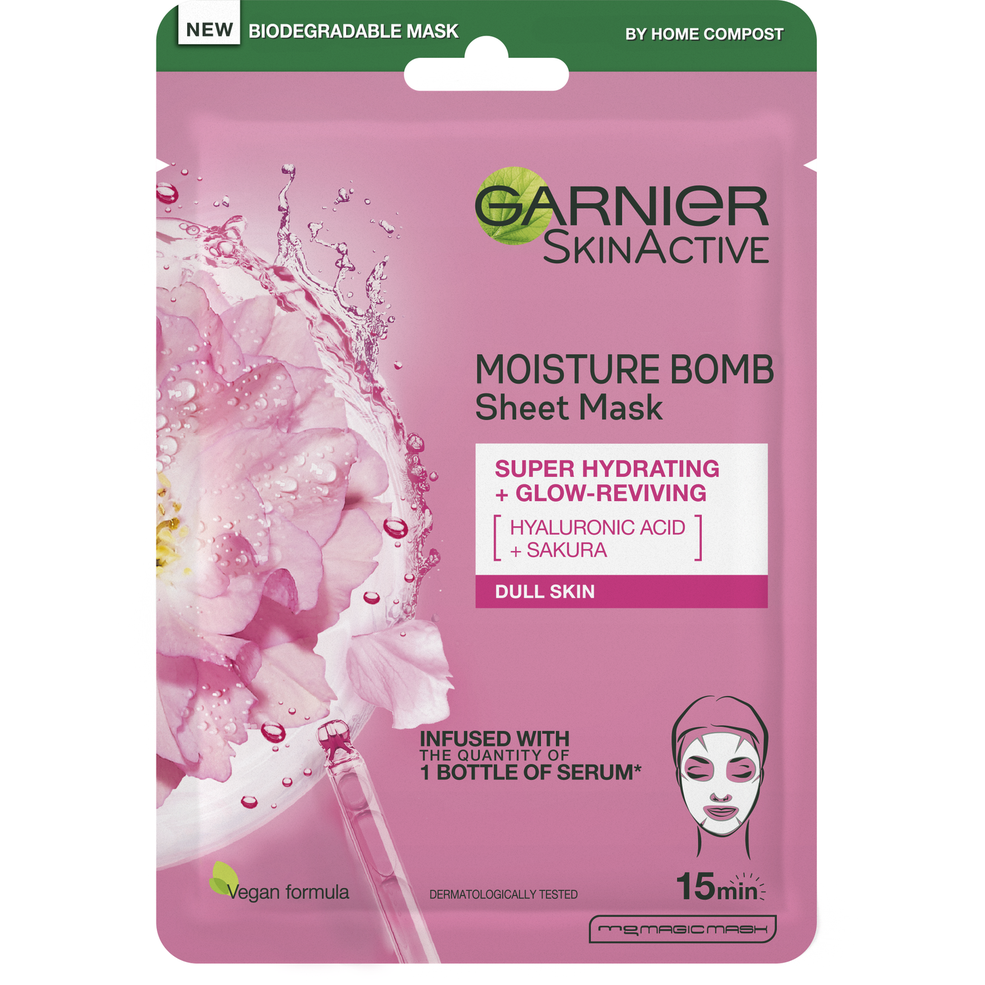 Garnier Moisture Bomb Maschera in Tessuto Idratante ai Fiori di Ciliegio per Pelle Spenta 32 g Immagine 1