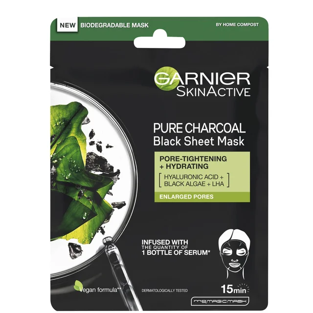Garnier Maschera in Tessuto Idratante e Purificante al Carbone Attivo e Alghe per Pori Dilatati 28 g