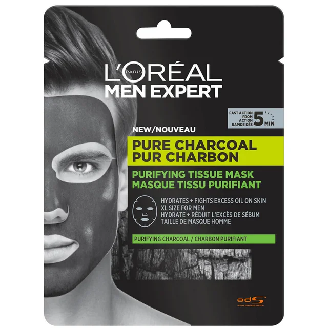 L'Oréal Paris Men Expert Pure Maschera Viso Purificante in Tessuto al Carbone Puro 30 g