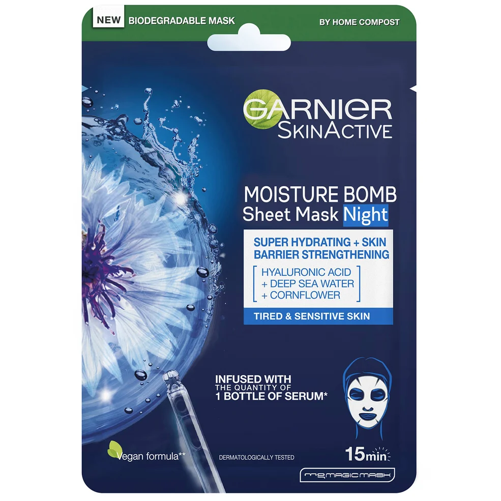 Garnier Moisture Bomb Deep Sea Water & Hyaluronic Acid Tissue Maschera Night 32g Immagine 1
