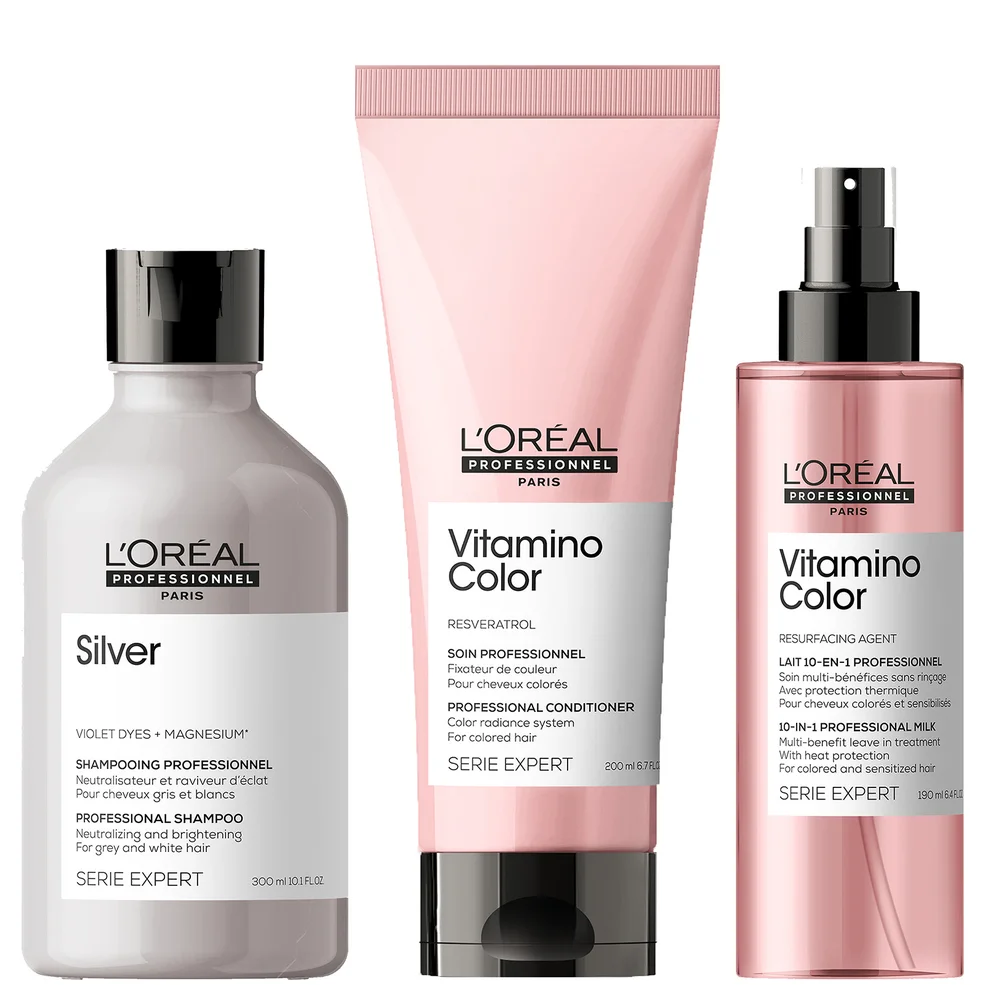L'Oréal Professionnel Silver and Vitamino at Home Experts for Natural White/Grey Hair Bundle Immagine 1