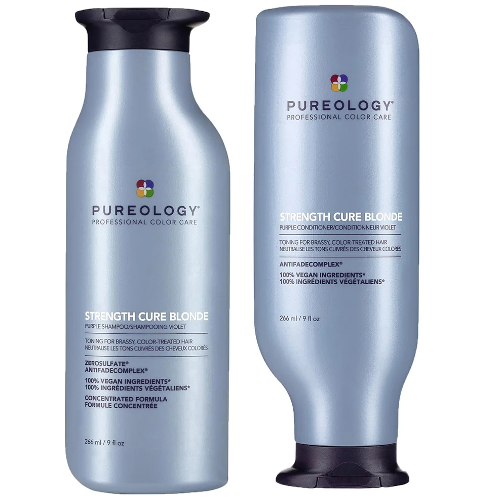 Pureology Strength Cure Blonde Shampoo and Conditioner Strengthening Bundle for Damaged, Blonde Hair with Vegan Formulas Immagine 1