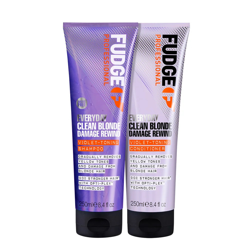 Fudge Professional Clean Blonde Everyday Violet Damage Rewind Purple Shampoo and Conditioner Duo Immagine 1