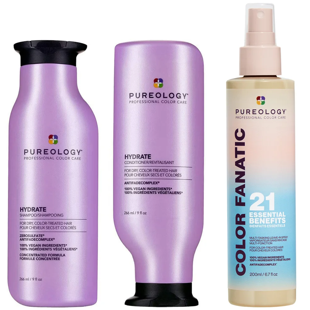 Pureology Hydrate Shampoo, Conditioner and Color Fanatic Multi-Benefit Leave-in, Moisturising Bundle for Dry Hair Immagine 1