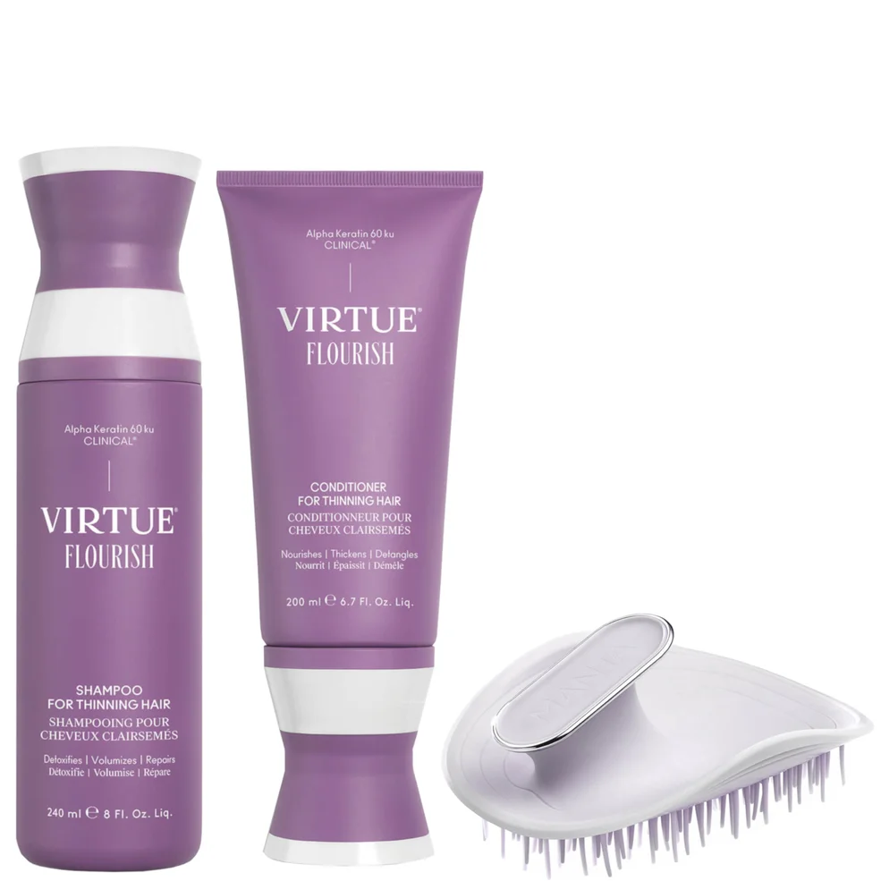 VIRTUE Flourish Shampoo and Conditioner with Manta Brush Bundle Immagine 1