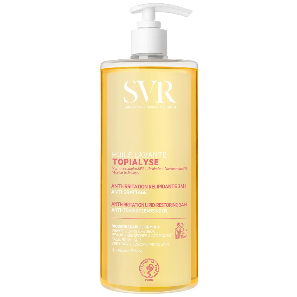 SVR TOPIALYSE 24hr Hydrating Soothing Eczema Face & Body Micellar Shower Oil for Very Dry, Sensitive Skin, All Ages, 1L Immagine 1