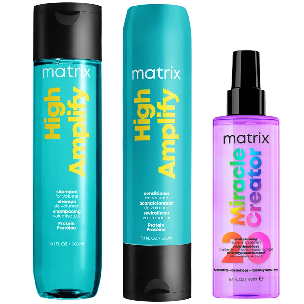 Matrix Total Results Volumising High Amplify Shampoo, Conditioner and Miracle Creator Spray Routine for Fine and Flat Hair Immagine 1