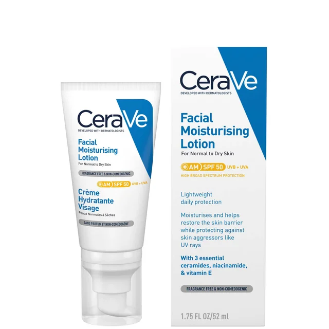 CeraVe AM Lozione Idratante Viso SPF50 per Pelle da Normale a Secca 52ml