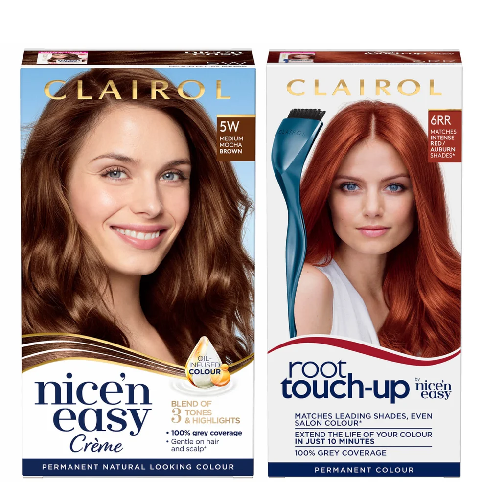 Clairol Root Touch-Up 6RR Intense Red x Nice'n Easy Permanent 5W Medium Mocha Brown Bundle Immagine 1