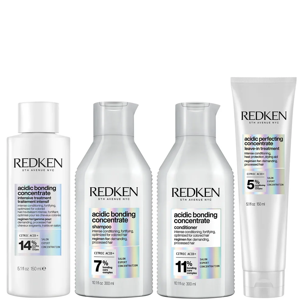 Redken Acidic Bonding Concentrate Intensive Pre-Treatment, Shampoo, Conditioner and Leave-in Treatment Bond Repair Bundle Immagine 1