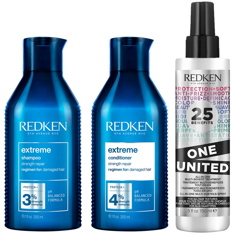 Redken Extreme Shampoo, Conditioner and One United Multi-Benefit Leave-in Treatment, Strength Repair Bundle for Damaged Hair Immagine 1