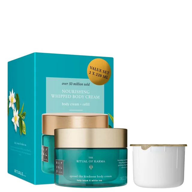 Rituals The Ritual of Karma Delicately Sweet Lotus & White Tea 48H Hydrating Body Cream and Refill Pack 2 x 220ml