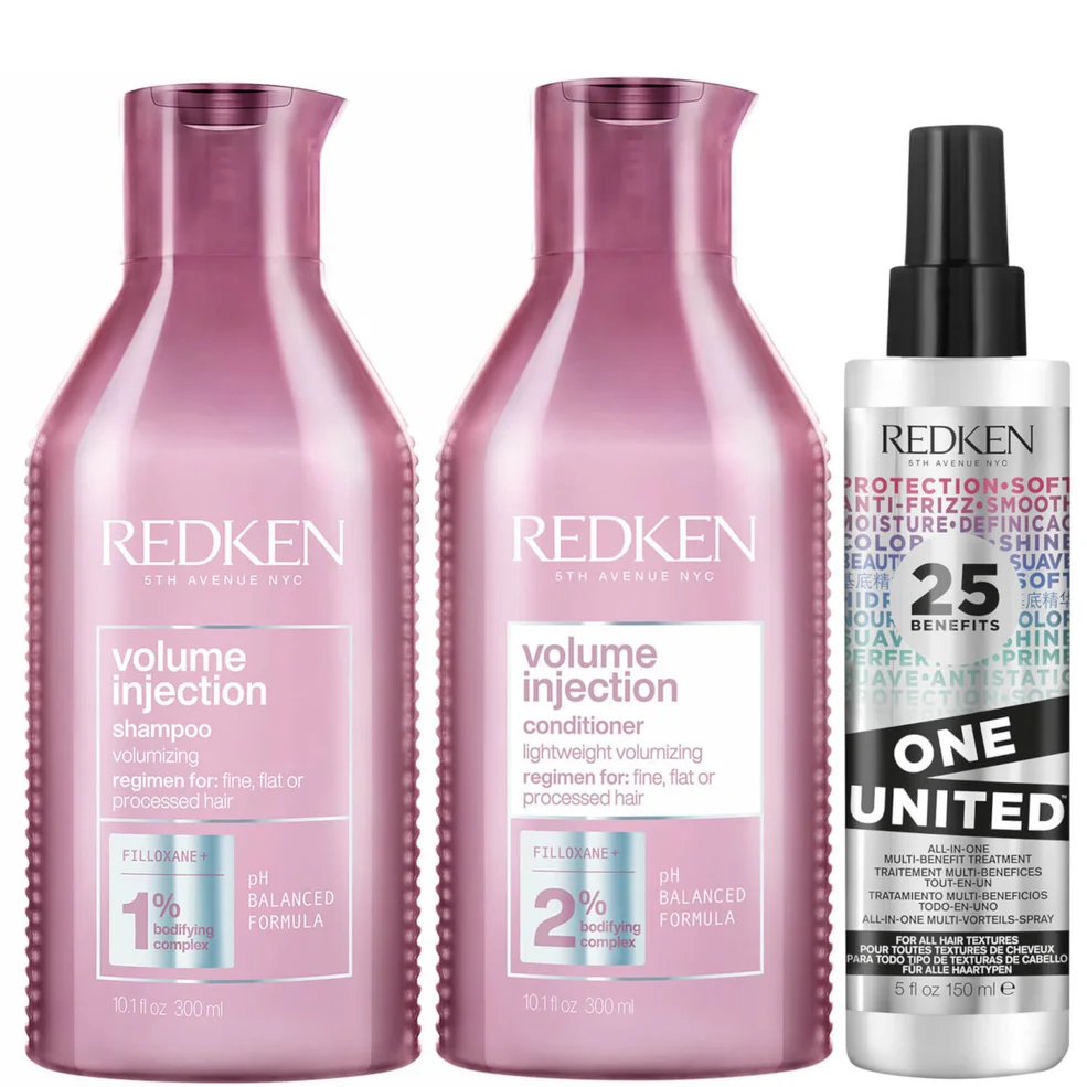 Redken Volume Injection Shampoo, Conditioner and One United Treatment Spray Routine for Fine/Flat Hair Immagine 1
