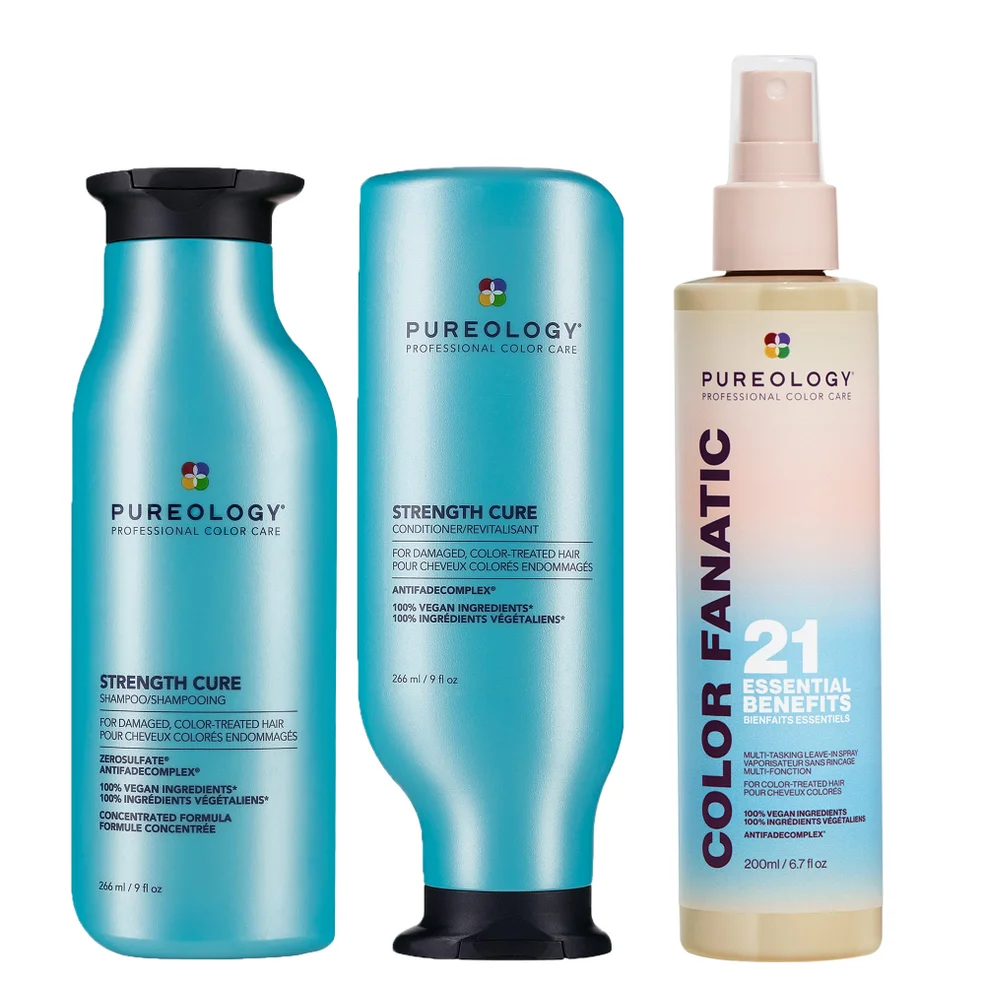 Pureology Strength Cure Shampoo, Conditioner and Color Fanatic Spray Routine for Damaged Hair Immagine 1