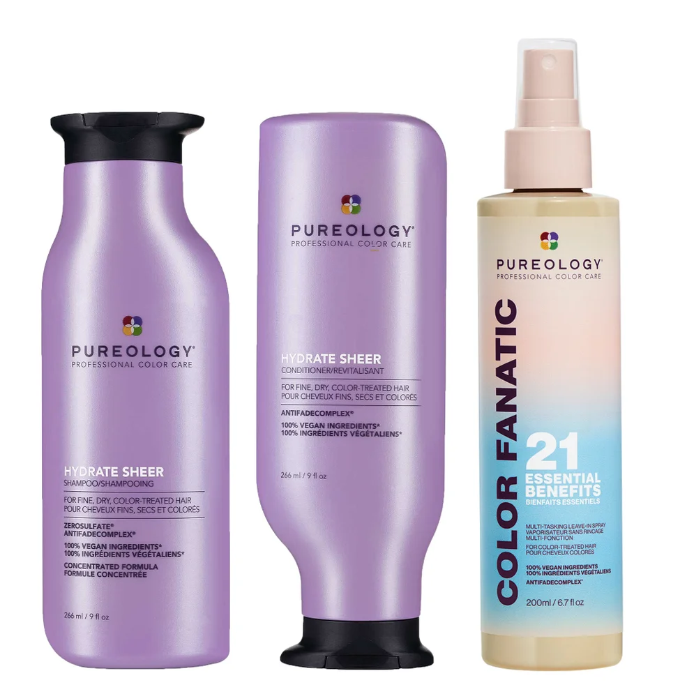 Pureology Hydrate Sheer Shampoo, Conditioner and Color Fanatic Spray Routine for Dry, Colour Treated Hair Immagine 1