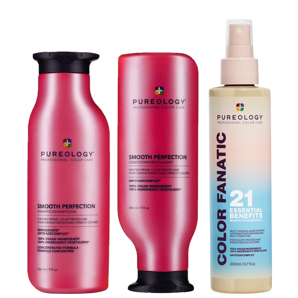 Pureology Smooth Perfection Shampoo, Conditioner and Color Fanatic Spray for Frizz Prone Hair Immagine 1