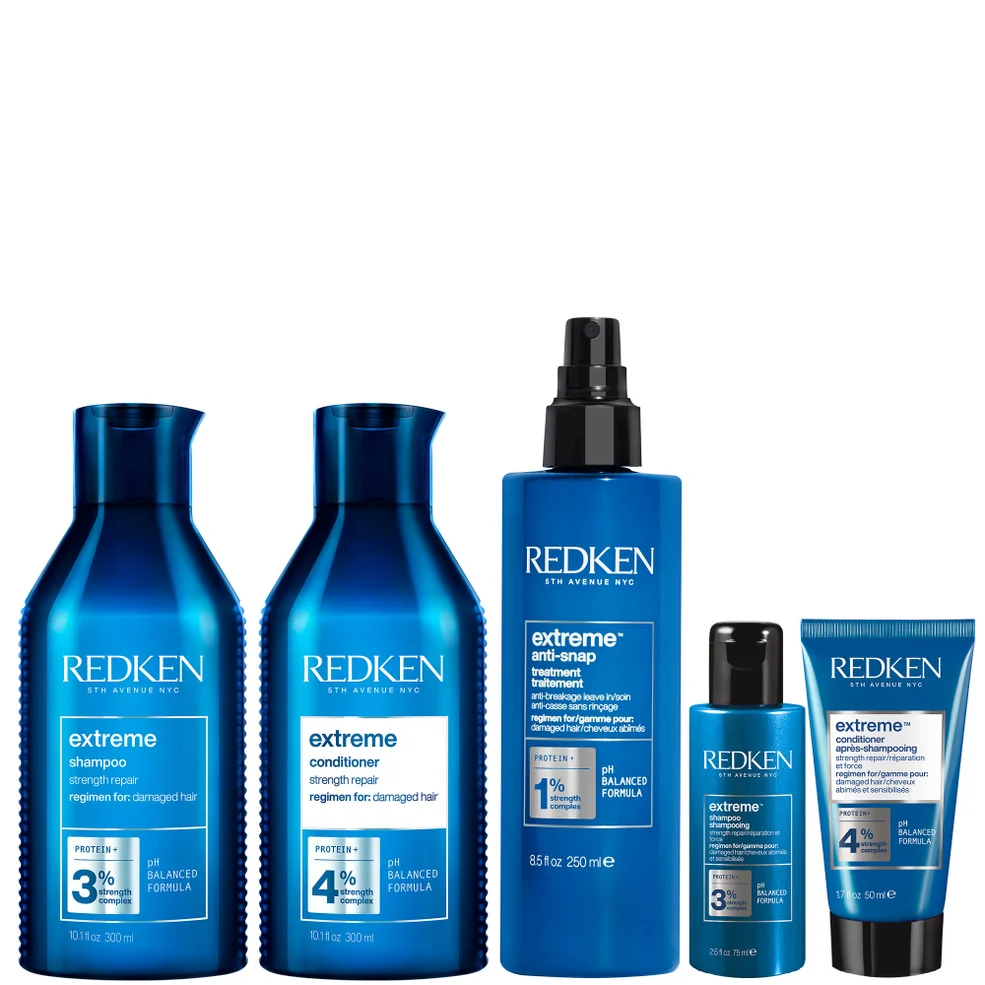 Redken Extreme Shampoo 300ml, Conditioner 300ml, Anti-Snap 250ml and Shampoo and Conditioner Travel Size Bundle for Damaged Hair Immagine 1