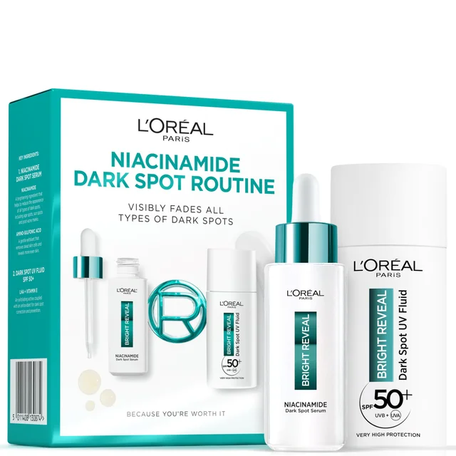 L'Oréal Paris Bright Reveal Routine Anti-macchie con Siero e Fluido Anti-UV SPF 50+ con Niacinamide