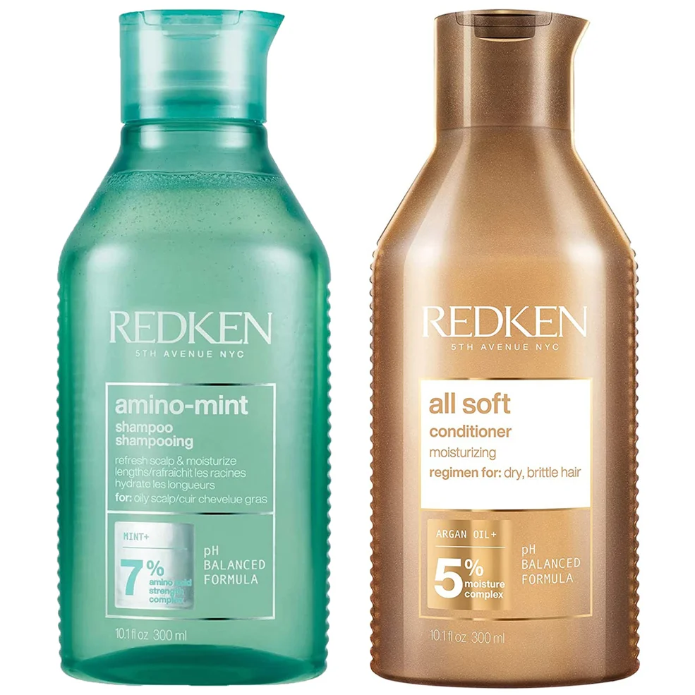 Redken Amino Mint Scalp Cleansing for Greasy Hair Shampoo and All Soft Hydrating Care Conditioner Bundle Immagine 1